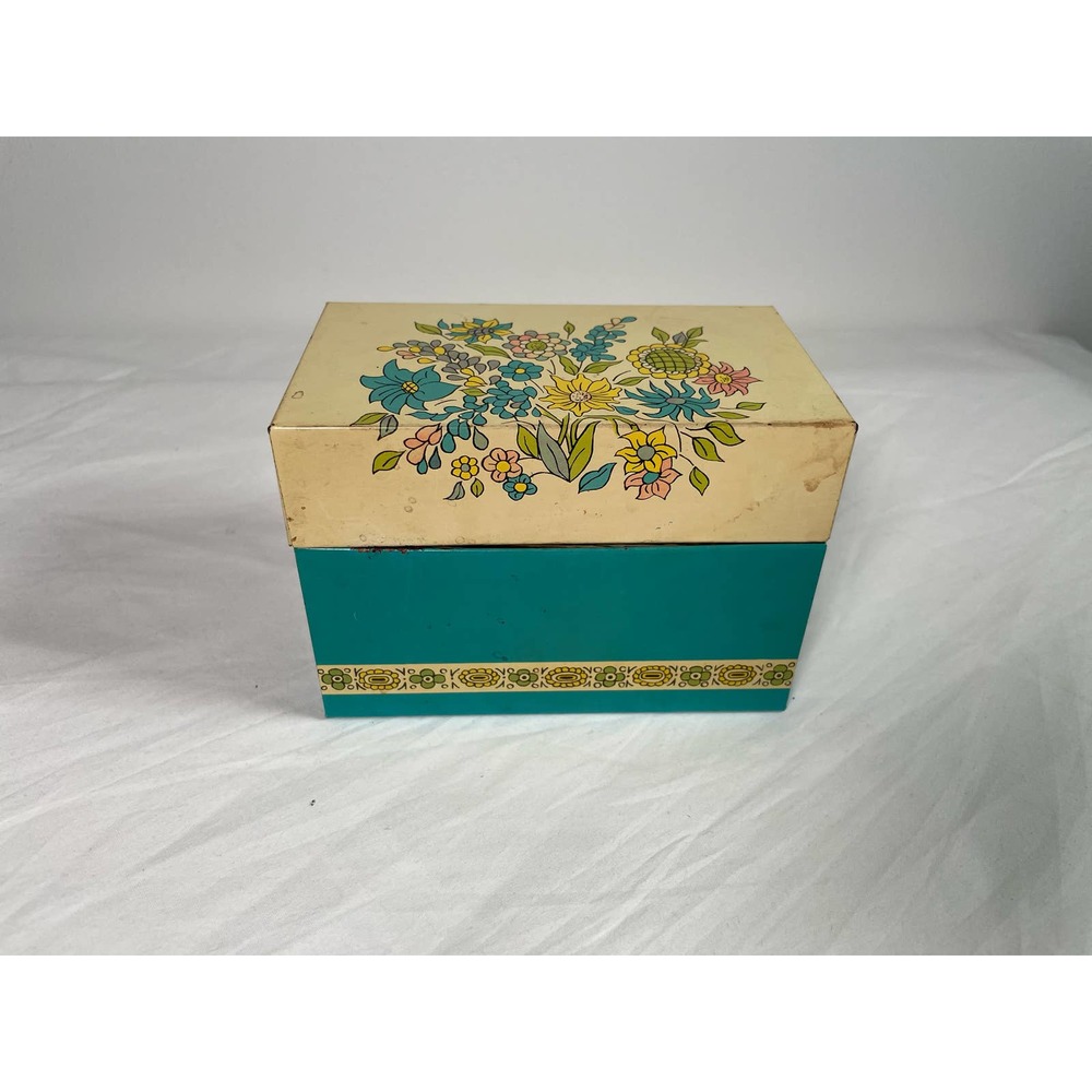 Vintage Target Recipe Tin Box Metal Floral Blue Cream Art Co